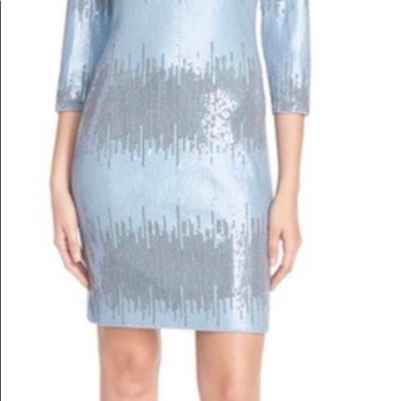 Vince Camuto Blue and Silver sequined dress zippered back SZ 8 - Picture 5 of 6